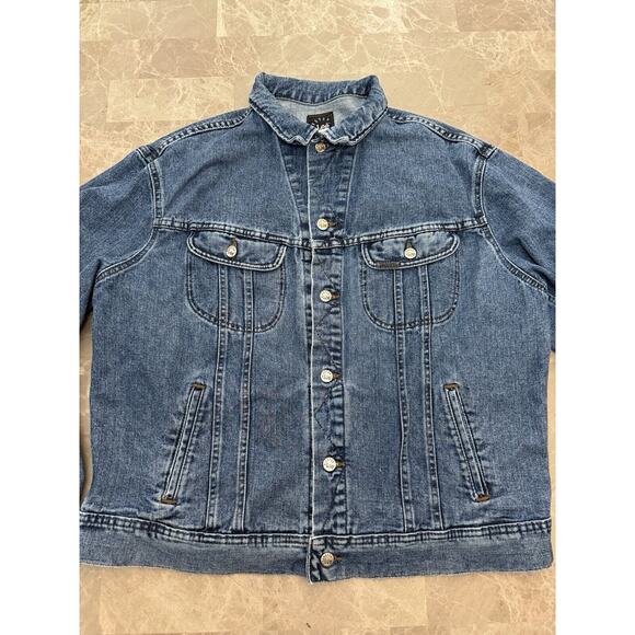 Vintage Lee Jean Jacket Men Size XL Blue Denim Riveted Light Wash USA Grunge - Picture 1 of 13
